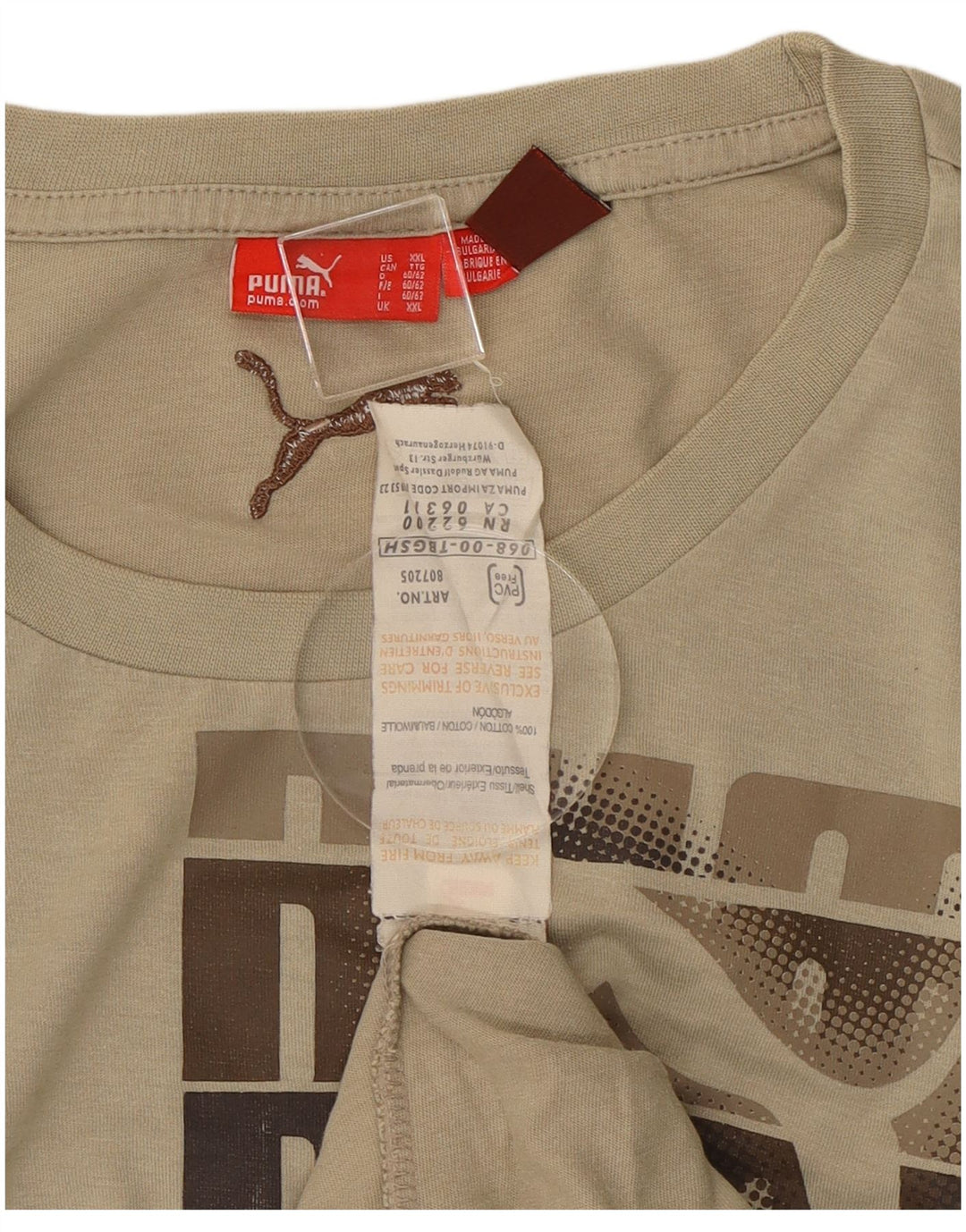 Puma Maglietta grafica da uomo a maniche lunghe 2XL Cotone beige