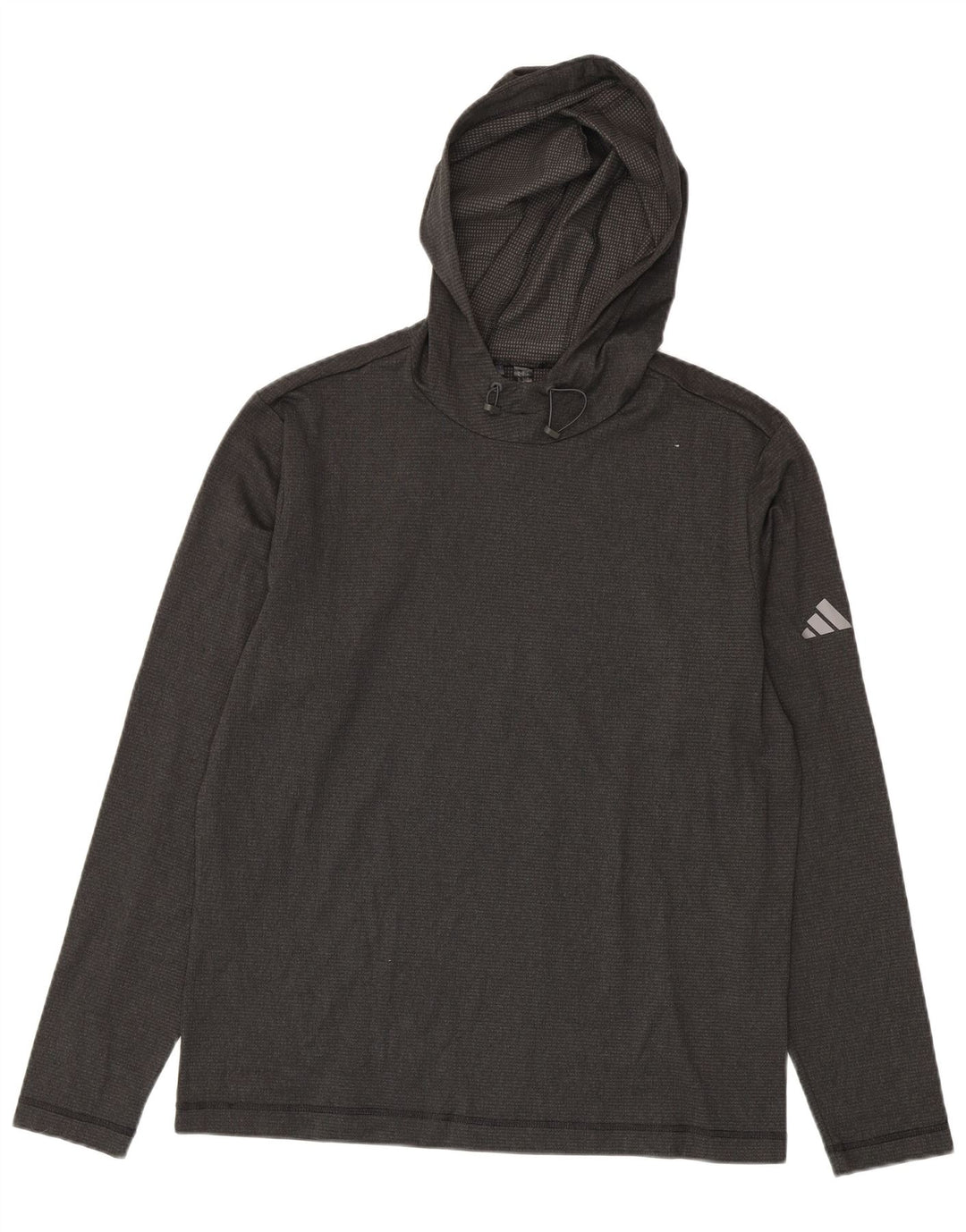 Top Adidas da uomo a maniche lunghe con cappuccio in poliestere grigio medio