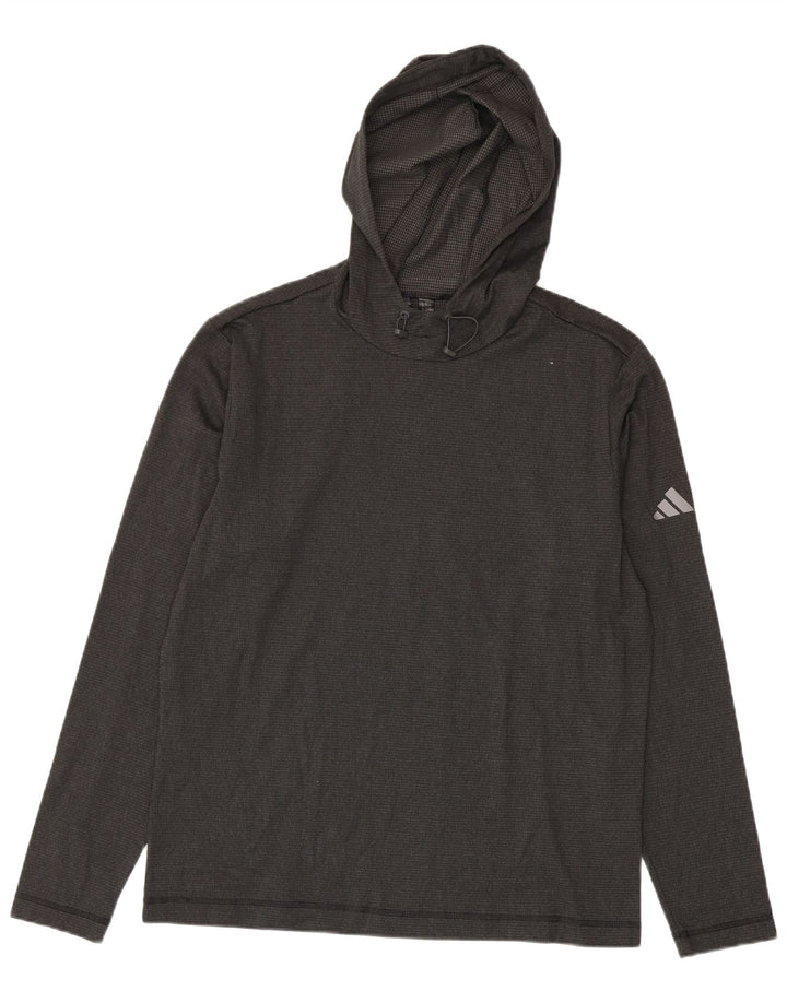 Top Adidas da uomo a maniche lunghe con cappuccio in poliestere grigio medio