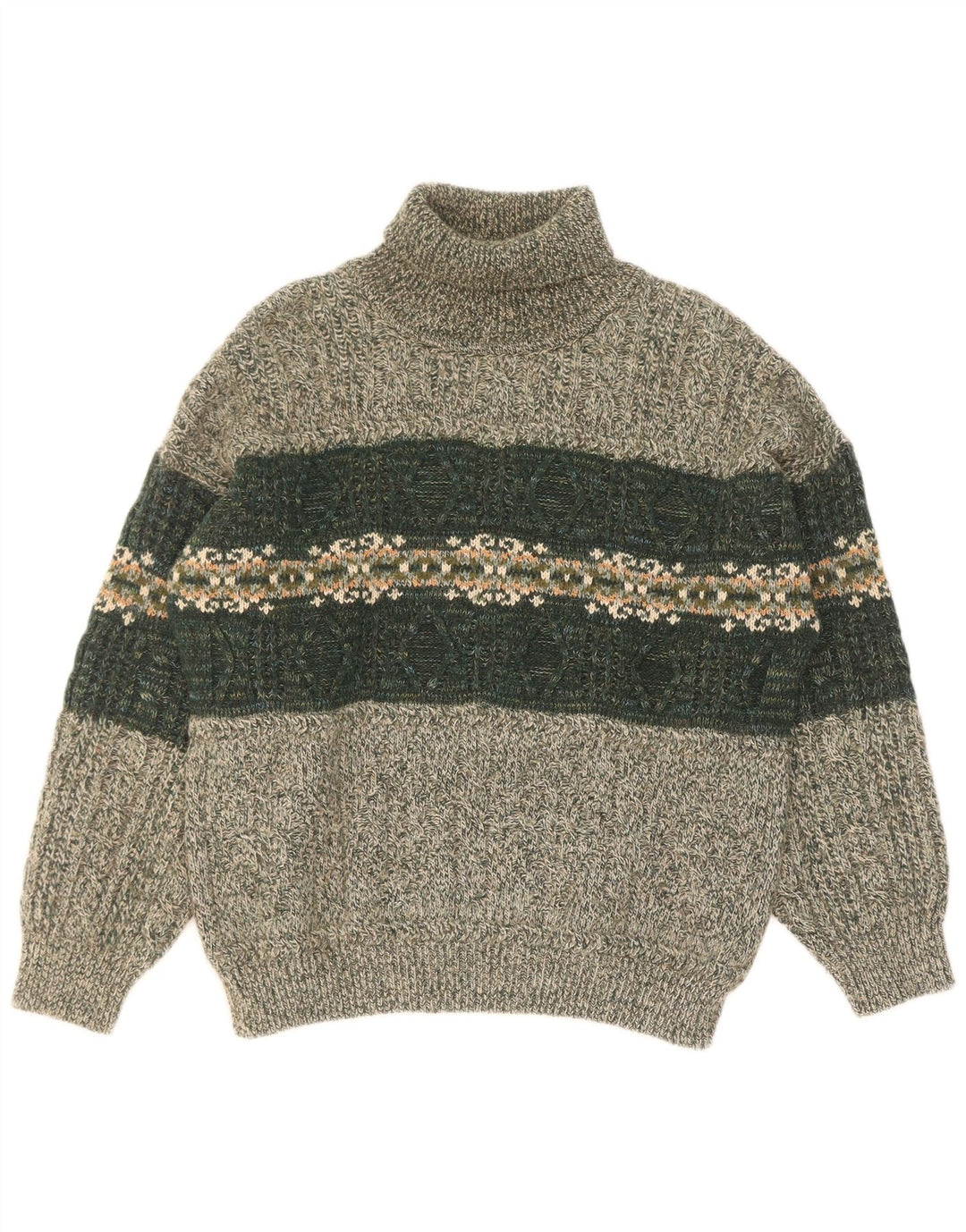 Maglione maglione vintage da uomo con collo alto XL verde Fair Isle