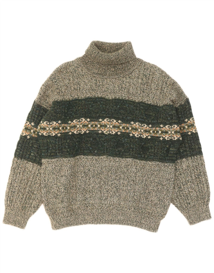 Maglione maglione vintage da uomo con collo alto XL verde Fair Isle