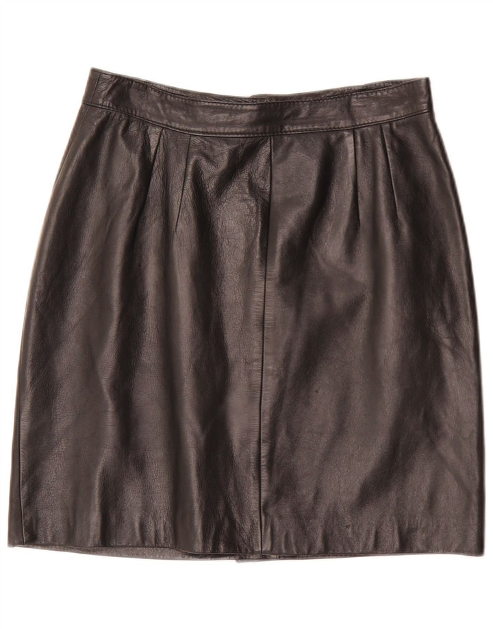 Mini gonna in pelle vintage da donna W28 media nera