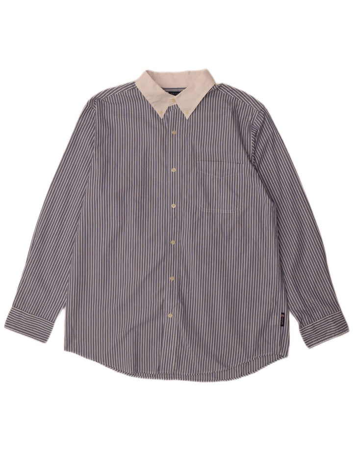 Chaps Camicia da uomo Easy Care, cotone a righe grandi blu