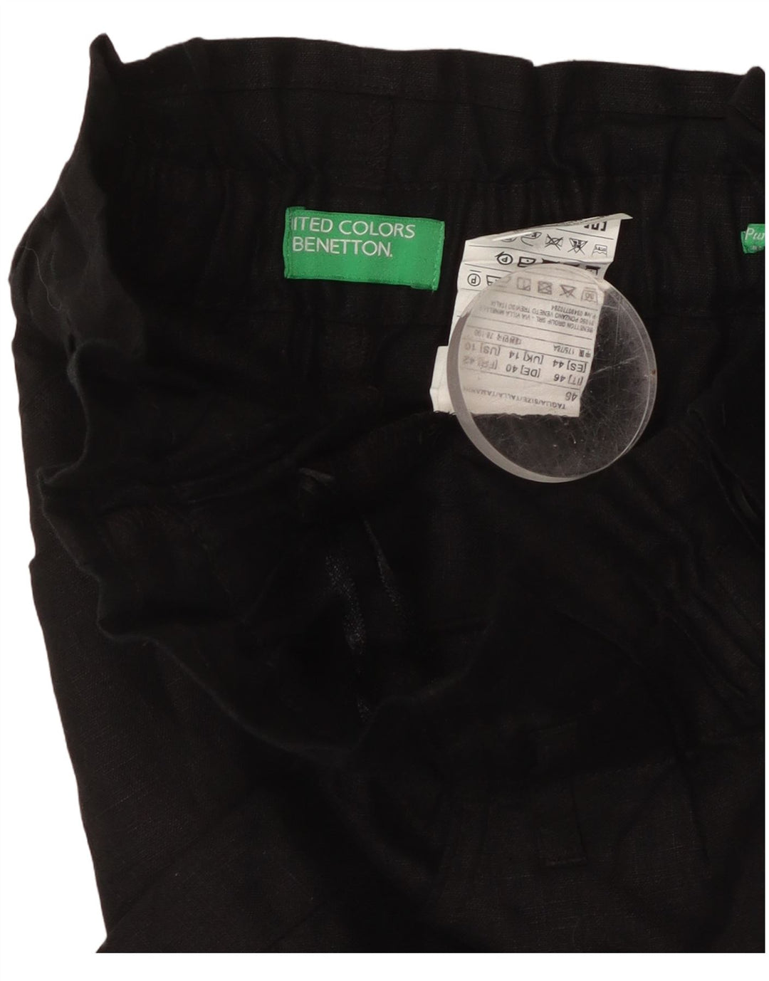 Pantaloncini casual a vita alta da donna BENETTON UK 14 Large W32 Lino nero