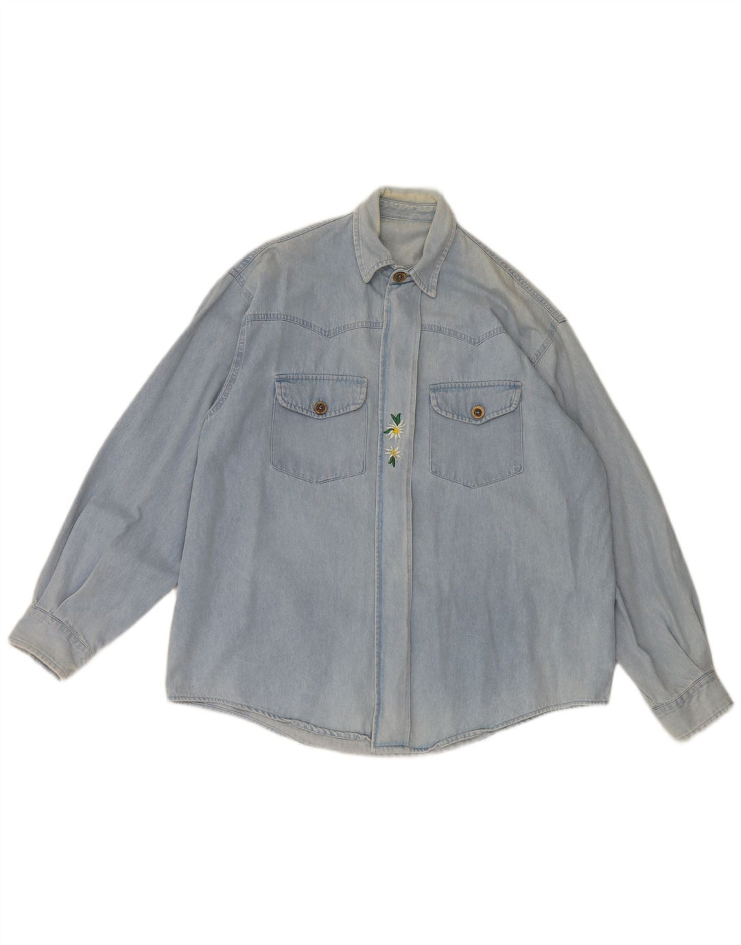 Camicia di jeans vintage da uomo in cotone floreale blu grande