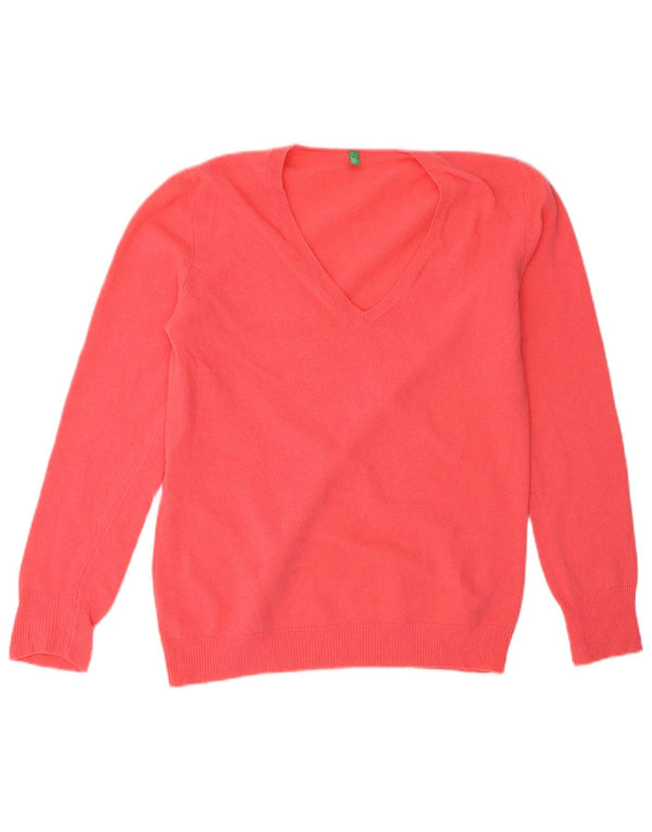 Maglione maglione con scollo a V da donna Benetton UK 12 Rosa medio