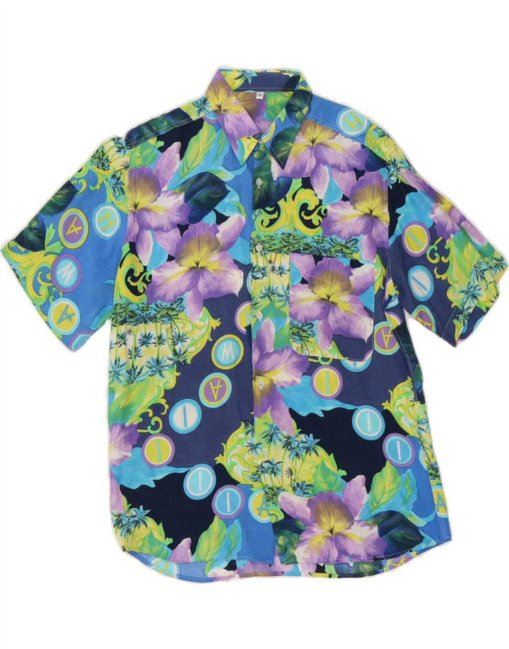 VINTAGE Mens Short Sleeve Shirt Small Multicoloured Floral Viscose Vintage Vintage and Second-Hand Vintage from Messina Hembry 