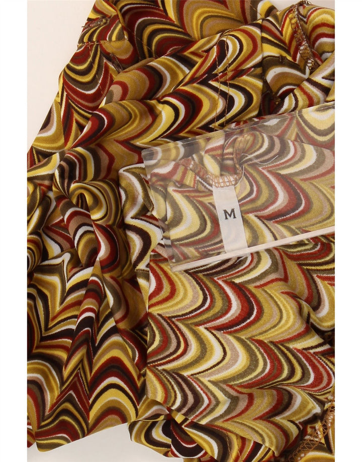 Camicetta camicia vintage da donna UK 12 media multicolore geometrica