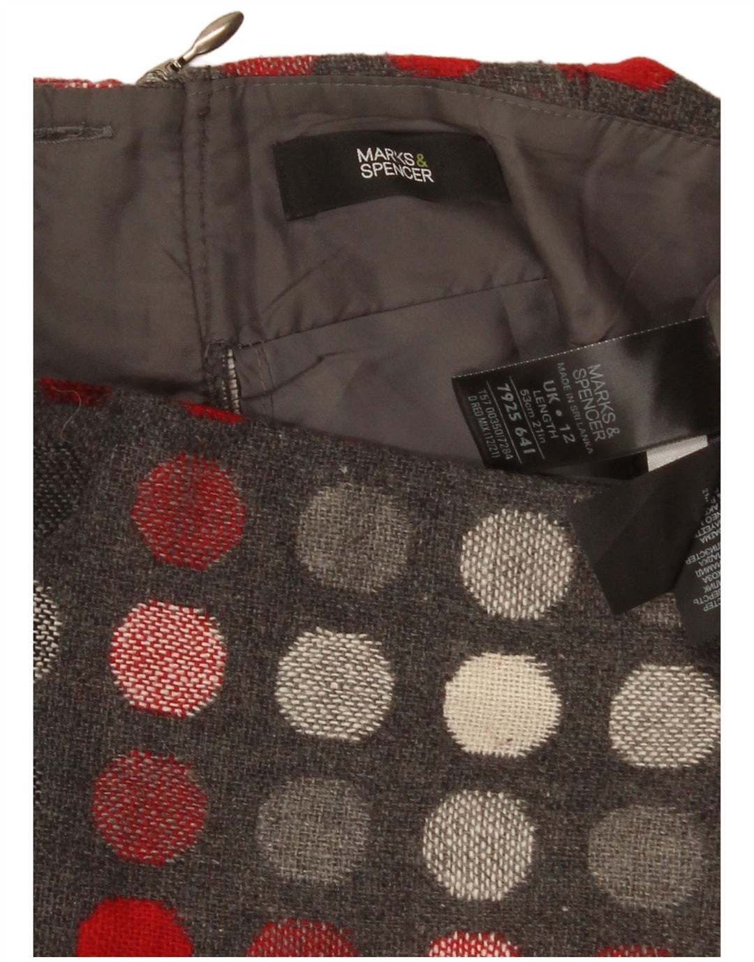 Gonna dritta da donna Marks & Spencer UK 12 media W30 a pois grigi