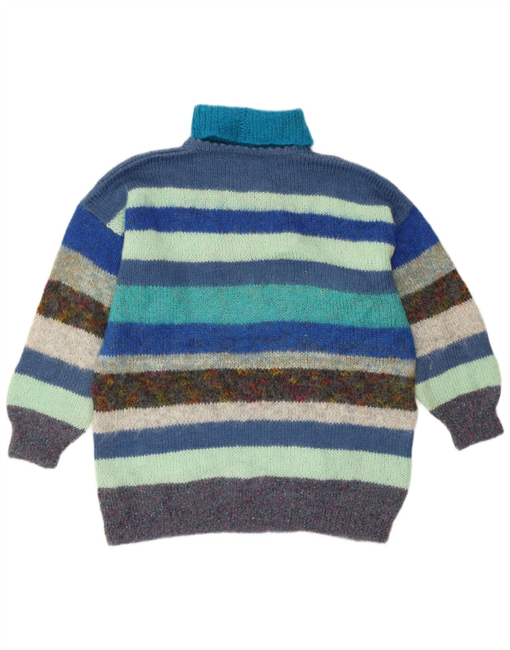 Maglione maglione vintage da donna con collo alto UK 16 grandi strisce multicolori