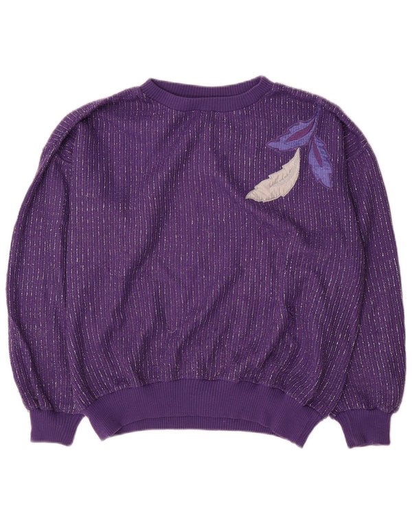 Maglione vintage da donna con scollo a barca UK 14 a righe viola medio