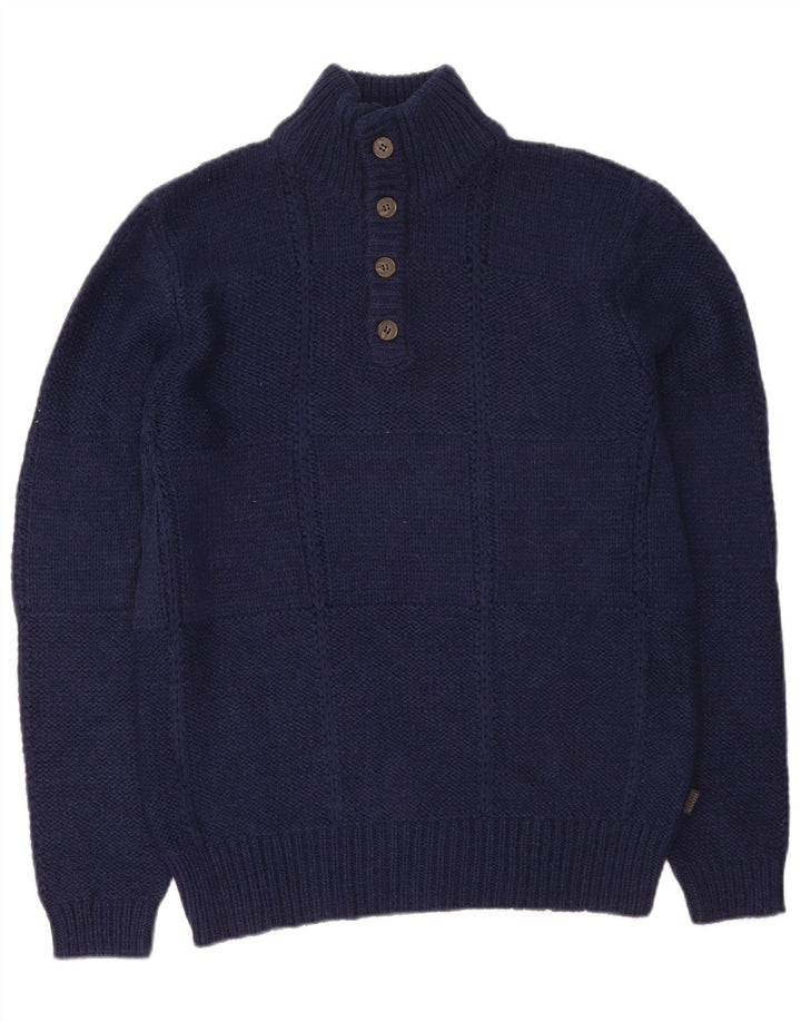 Maglione da uomo HUGO BOSS vestibilità regolare con collo a bottoni grande blu navy