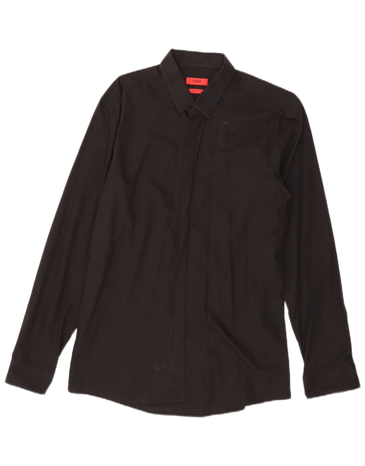 HUGO BOSS Mens Extra Slim Fit Shirt Size 42 Large Black Cotton