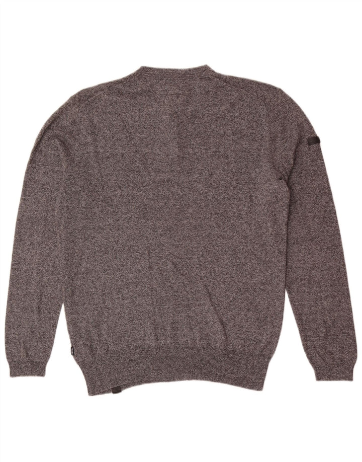 Maglione da uomo con vestibilità regolare e collo abbottonato Superdry XL in cotone chiazzato grigio