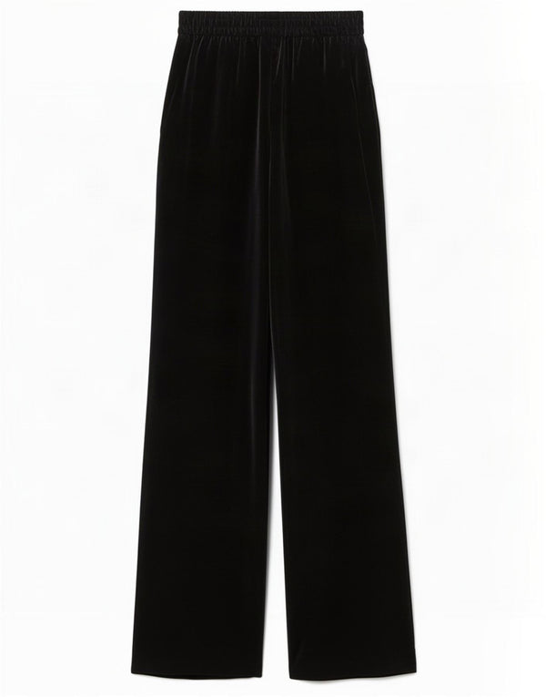 Pantaloni casual in velluto a gamba larga da donna Zara XS W24 L35 poliestere nero