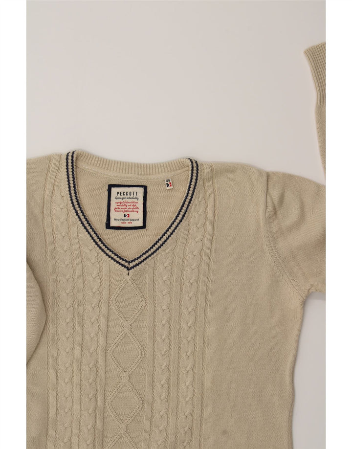 PECKOTT Womens V-Neck Jumper Sweater EU 44 XL Beige Argyle/Diamond Vintage Peckott and Second-Hand Peckott from Messina Hembry 