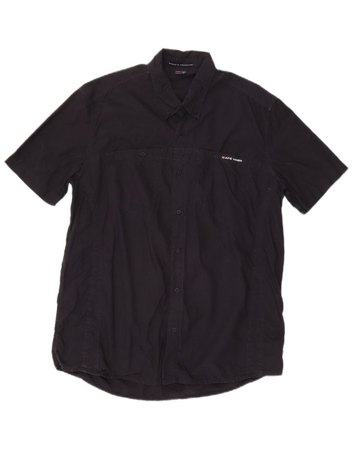 Camicia a maniche corte da uomo Cape Horn IT 52 Large in cotone blu navy