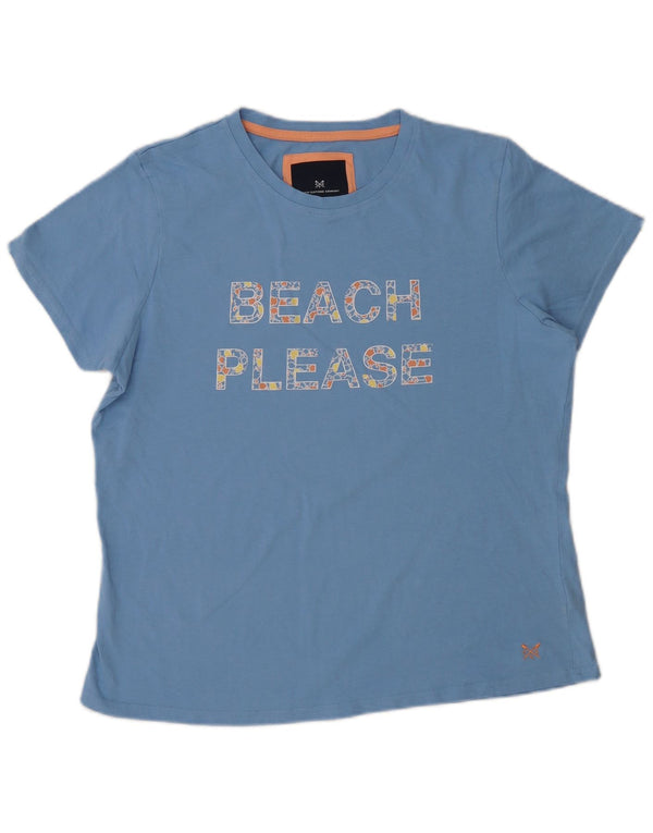 Crew Clothing T-shirt grafica da donna Top UK 16 grande cotone blu