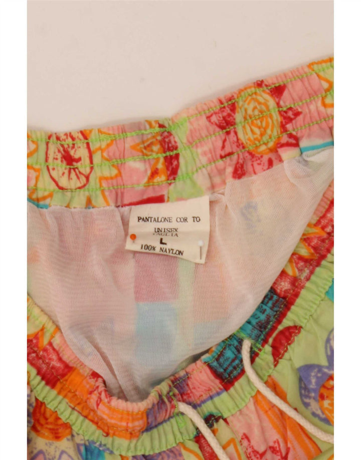 Pantaloncini da bagno vintage da uomo con motivo astratto unisex, grandi, multicolori