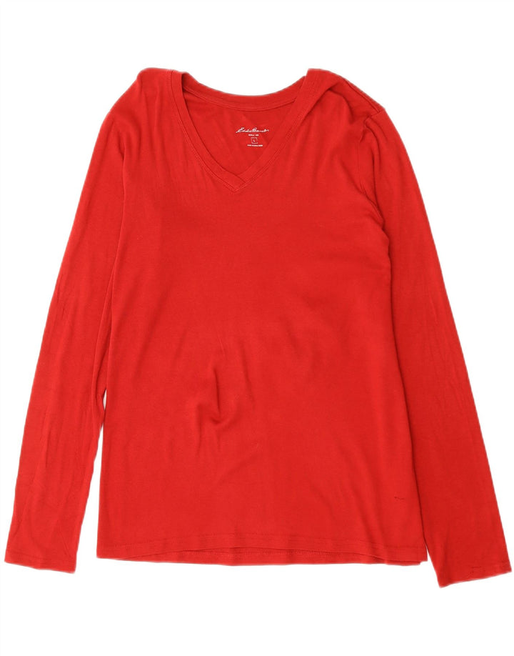Eddie Bauer Top da donna a maniche lunghe UK 16 Large Rosso Cotone