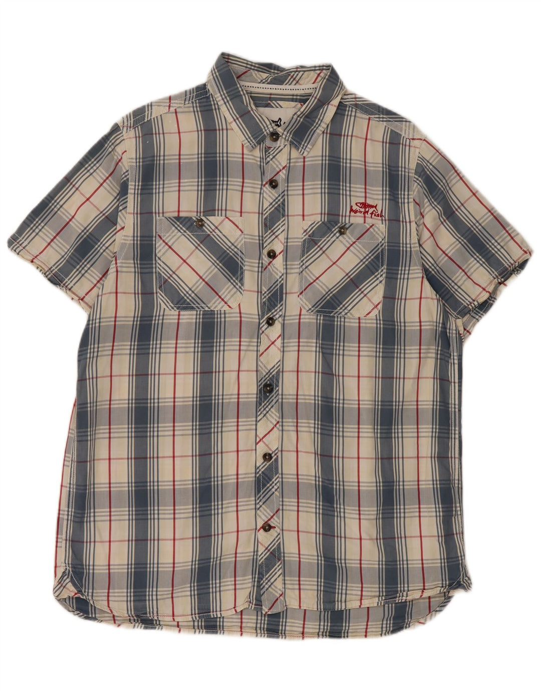 Camicia a maniche corte da uomo Weird Fish, cotone a quadri blu grandi