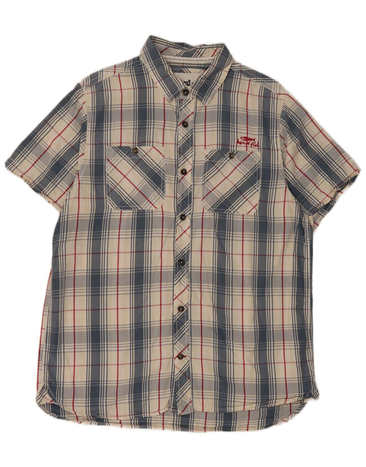 Camicia a maniche corte da uomo Weird Fish, cotone a quadri blu grandi