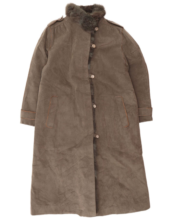 Cappotto in shearling militare vintage da donna UK 12 Grigio medio