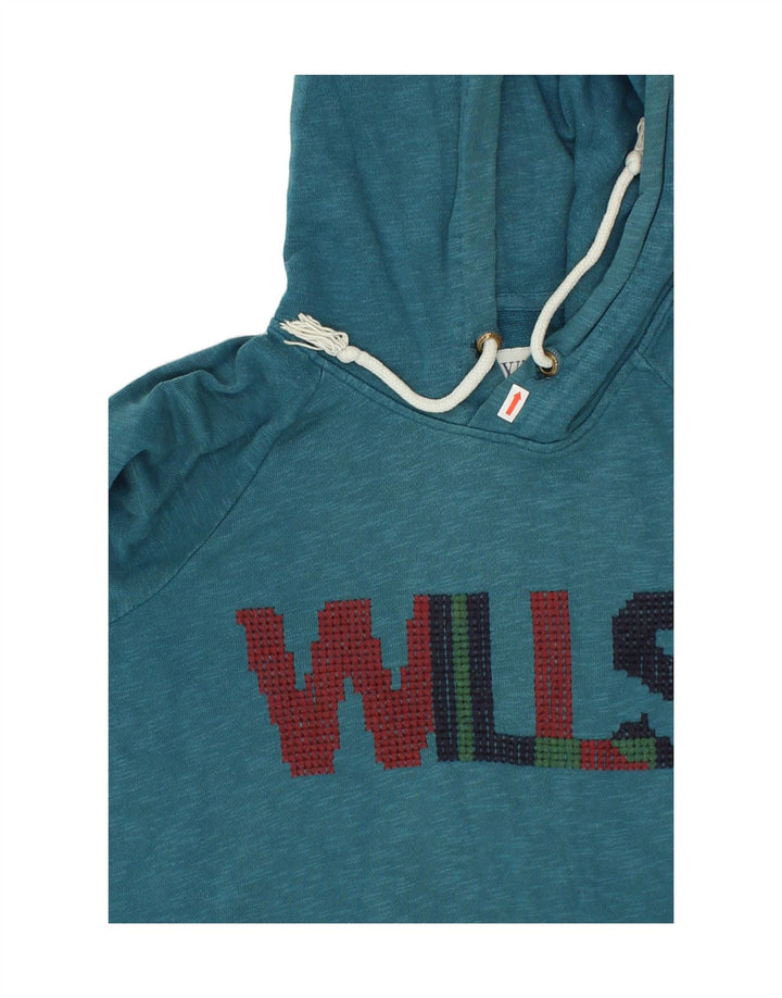 JACK WILLS Mens Graphic Hoodie Jumper Small Blue Cotton Vintage Jack Wills and Second-Hand Jack Wills from Messina Hembry 