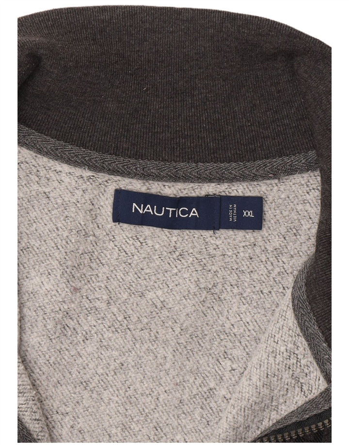 Felpa da uomo con collo con zip Nautica, maglione 2XL a quadri grigi