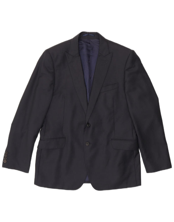 JAEGER Giacca blazer da uomo a 2 bottoni Alfred Brown UK 44 2XL Blu navy