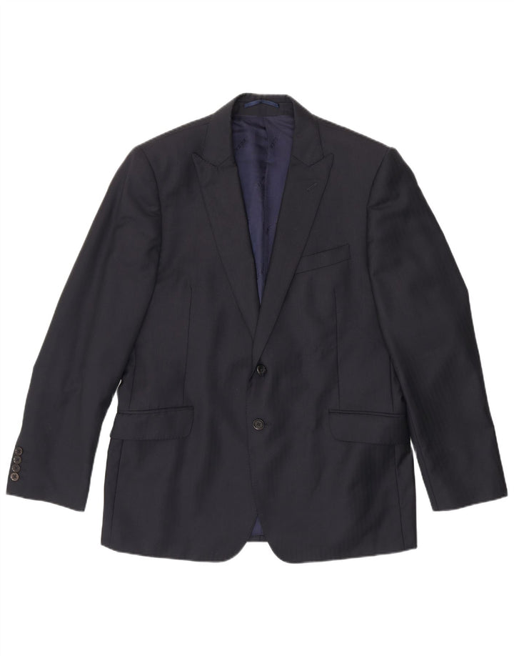 JAEGER Giacca blazer da uomo a 2 bottoni Alfred Brown UK 44 2XL Blu navy