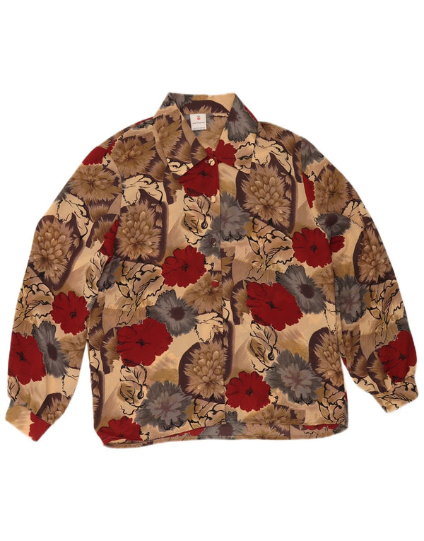 Camicetta camicia vintage da donna UK 12 Poliestere floreale multicolore medio