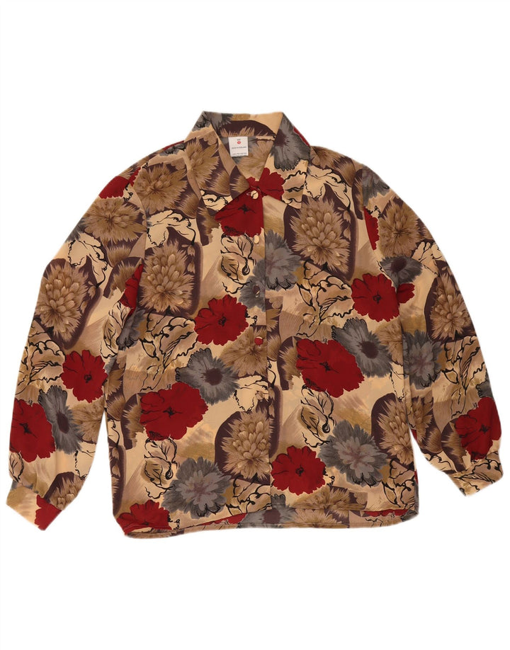 Camicetta camicia vintage da donna UK 12 Poliestere floreale multicolore medio