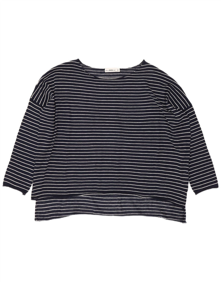Top Zara da donna oversize con maniche a 3/4 UK 10 piccolo a righe blu navy