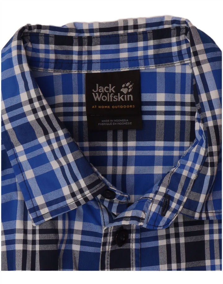 JACK WOLFSKIN Camicia a maniche corte da uomo UK 36/38 Poliammide a quadri piccoli blu