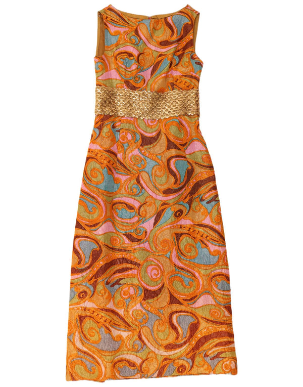 Abito lungo senza maniche vintage da donna UK 12 Paisley medio multicolore