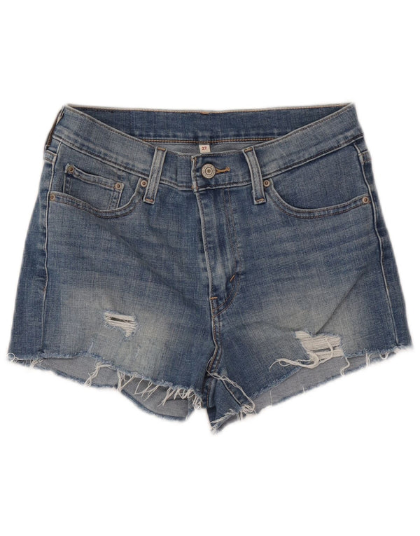 Pantaloncini di jeans invecchiati Levi's da donna W27 piccoli in cotone blu