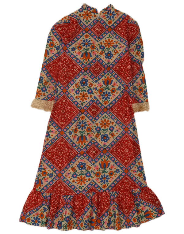 Vintage Womens 3/4 Sleeve Maxi Dress UK 4 XS Multicoloured Floral