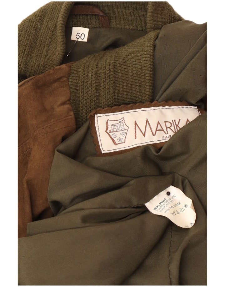 Giubbotto bomber vintage in pelle scamosciata da uomo IT 50 grande in pelle marrone