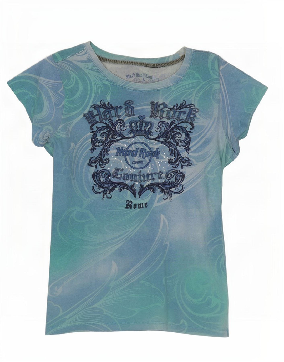 T-shirt grafica da donna Hard Rock Cafe Roma Top UK 8 piccola multicolore