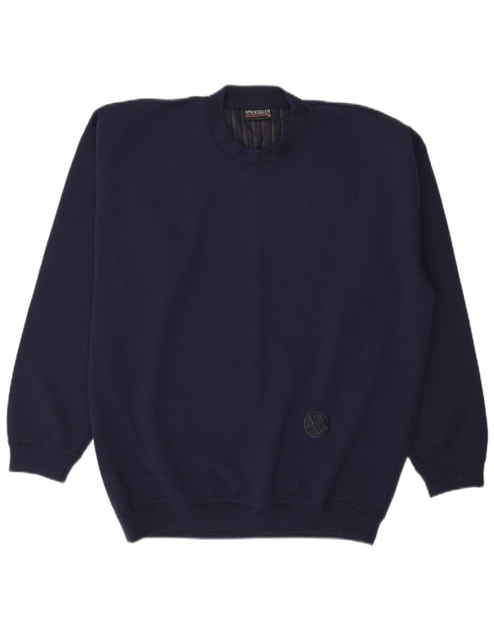 Maglione maglione girocollo da uomo vintage EU 52 grande poliacrilico blu navy