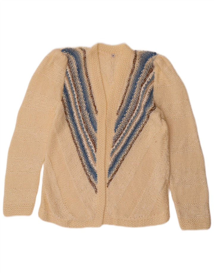 VINTAGE Womens Open Cardigan Sweater EU 38 Medium Off White Striped