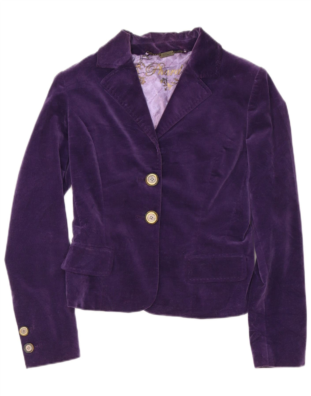Giacca blazer in velluto a 2 bottoni da donna Phard UK 10 piccola in cotone viola
