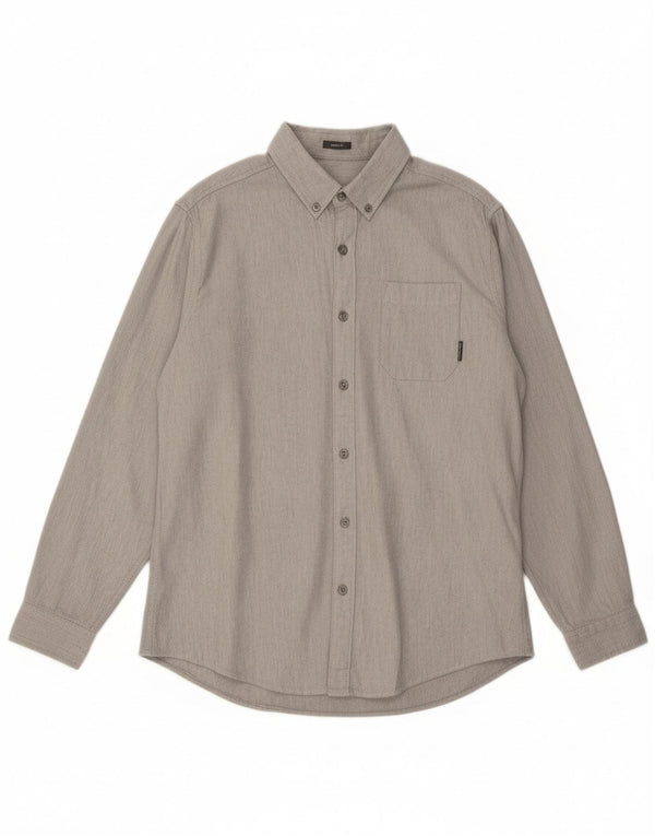 EDDIE BAUER Mens Classic Fit Shirt Large Grey Herringbone Cotton