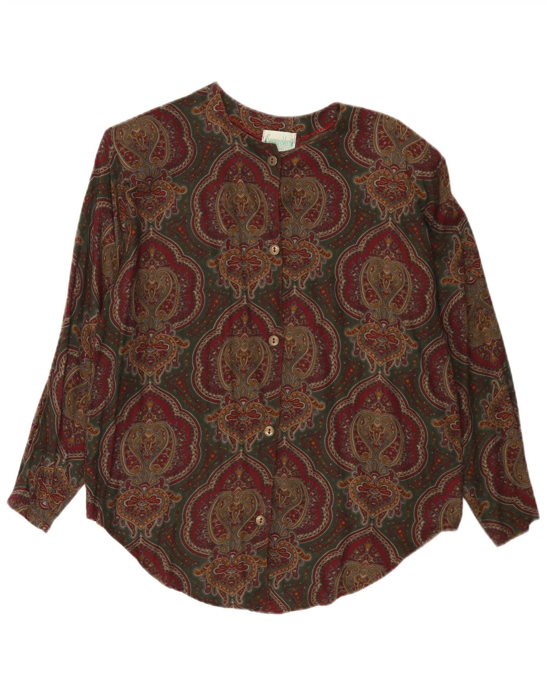Camicetta camicia vintage da donna UK 14 Viscosa Paisley multicolore media
