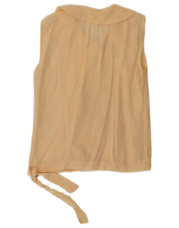 Top camicetta senza maniche vintage da donna UK 10 piccolo giallo