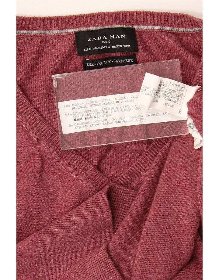 Maglione Zara da uomo con scollo a V in cotone bordeaux medio