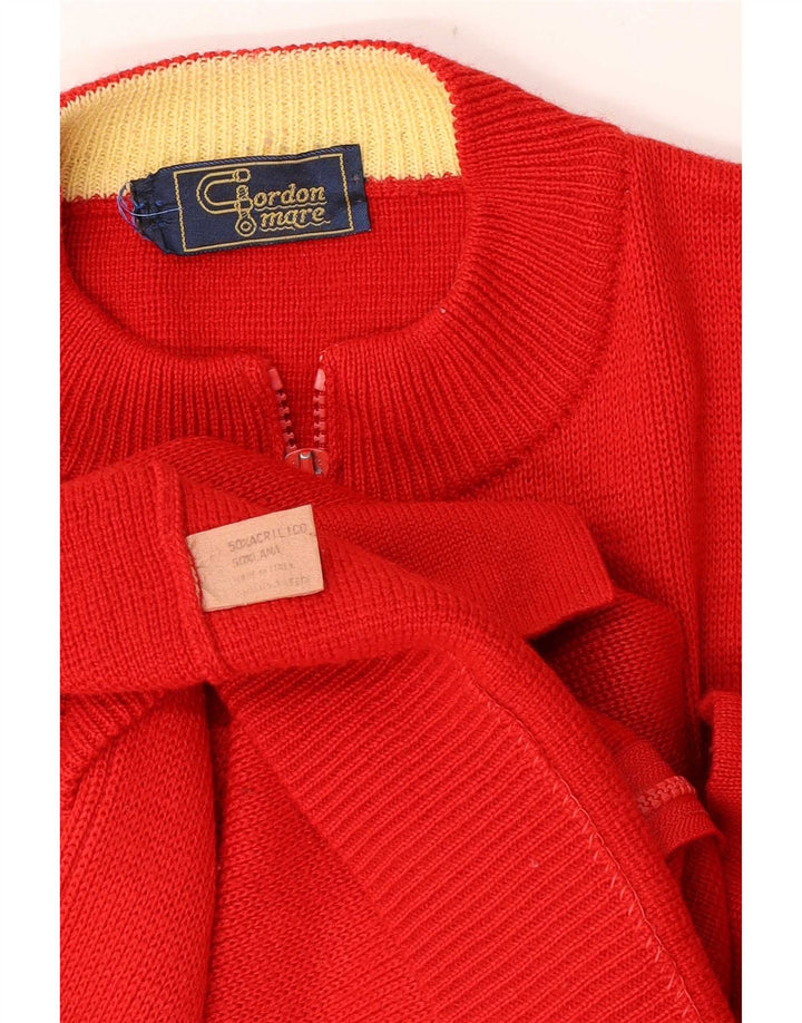 Maglione cardigan con zip intera da uomo vintage in acrilico color block rosso medio