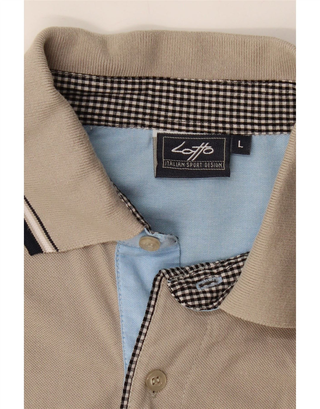 LOTTO Mens Polo Shirt Large Beige Cotton Vintage Lotto and Second-Hand Lotto from Messina Hembry 