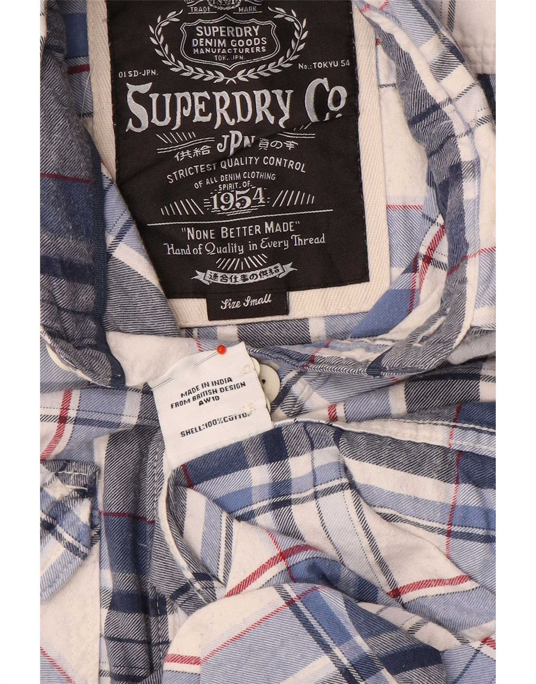 Camicia da uomo in flanella Superdry in cotone scozzese piccolo blu